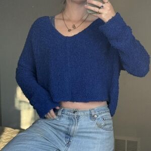 Free People Blue Popcorn Crop Sweater